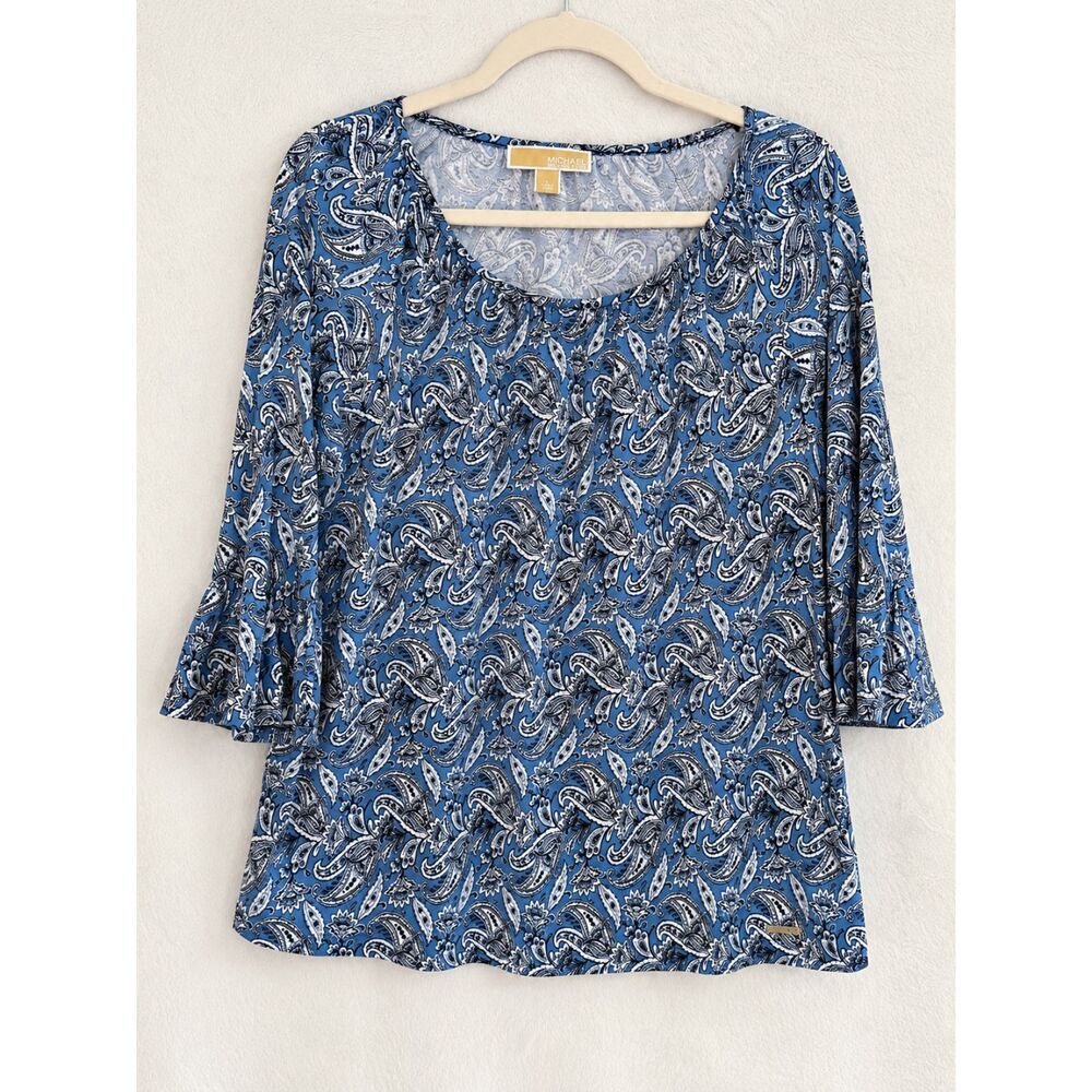 Michael Kors Blue Paisley Blouse Size Large